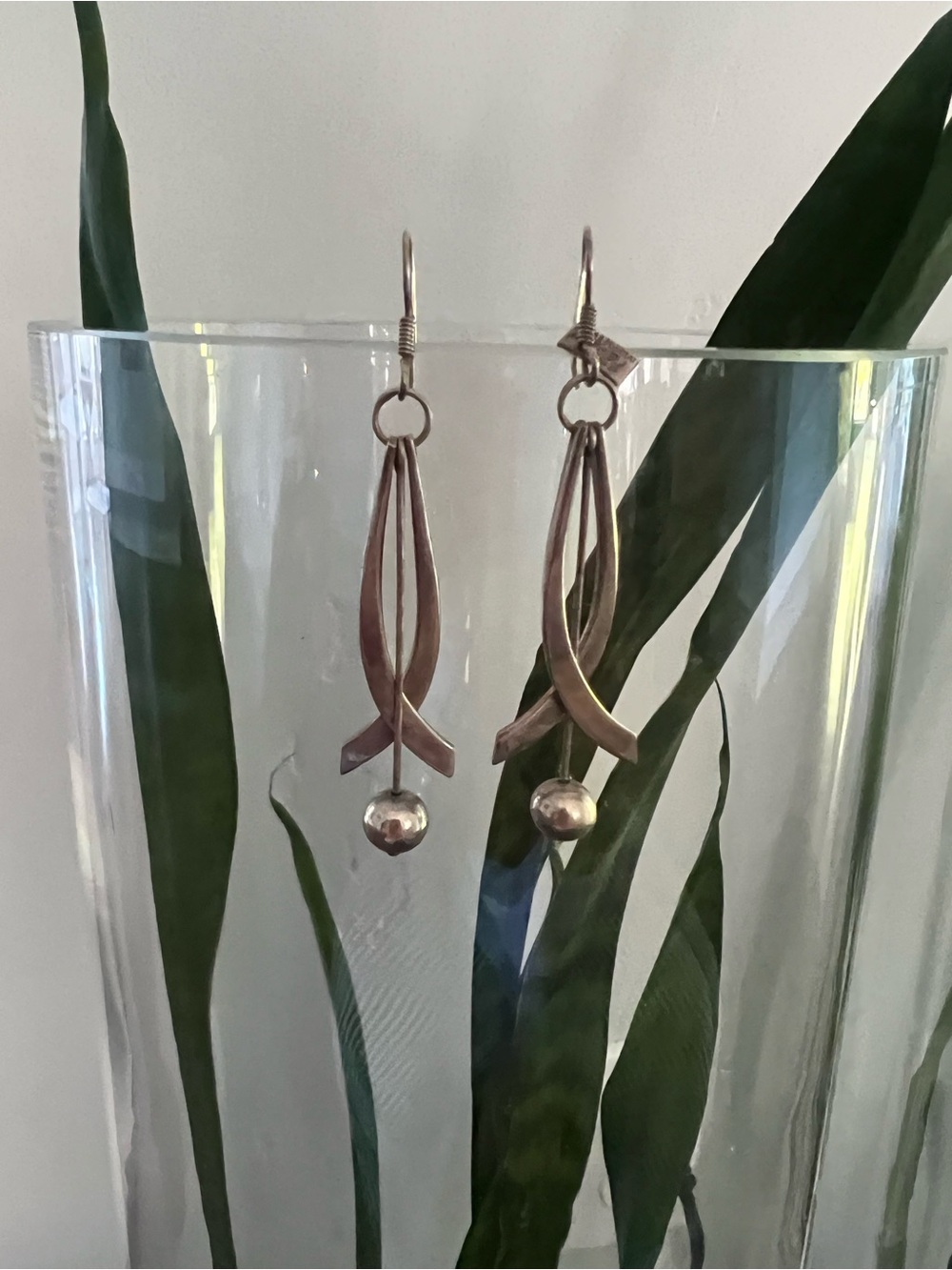 Sterling Silver Dangle Ribbon Drop Earrings - Silver